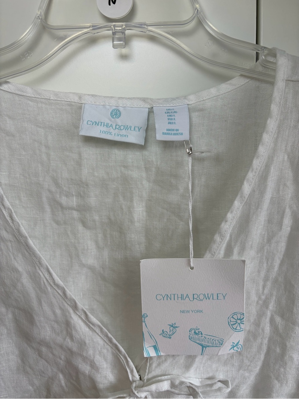NWT Cynthia Rowley 100% Linen White Tie-Front Short Sleeve Top Large - Picture 5 of 10